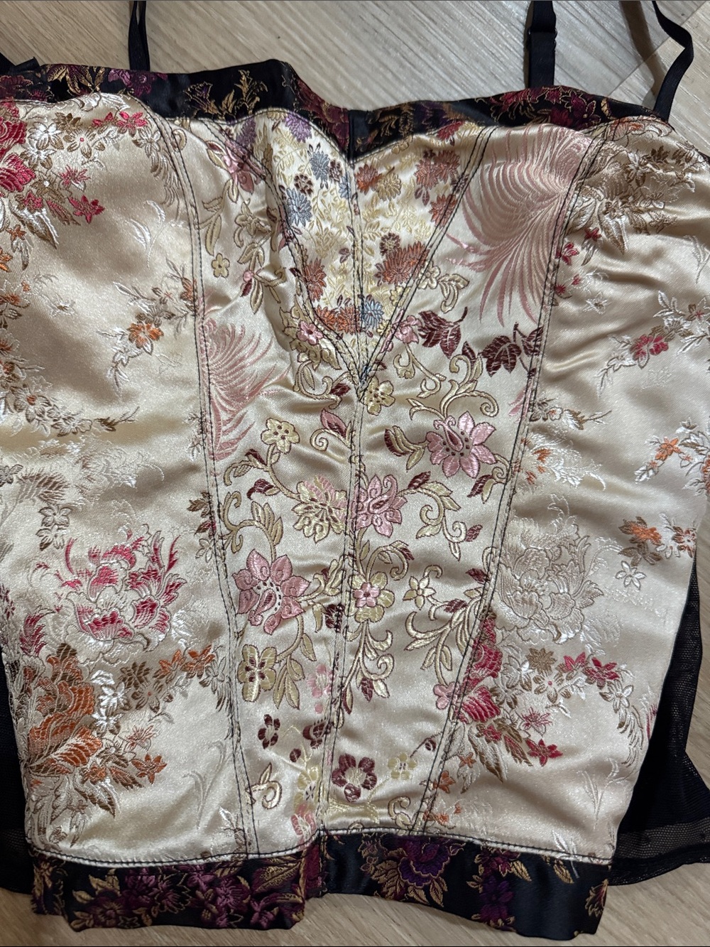 H&M Floral Satin Bustier Camisole in Cream, Pink and Black - Picture 2 of 6